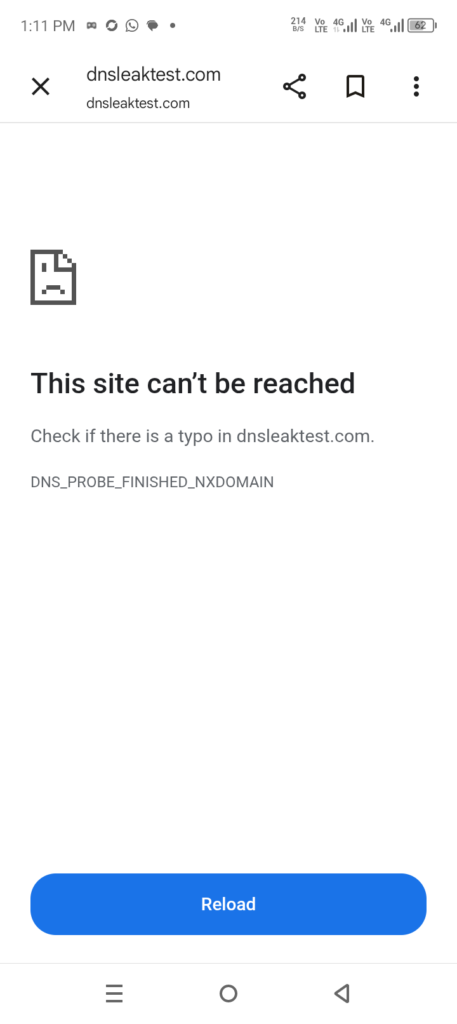 Site unreachable error before connecting to NordVPN